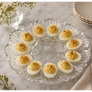 Vintage Anchor Hocking Presence Pattern Clear Glass Deviled Egg Serving Platter